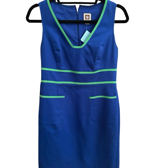 Anne Klein Dresses & Skirts - Anne Klein Royal Blue Sheath Dress with Lime Trim